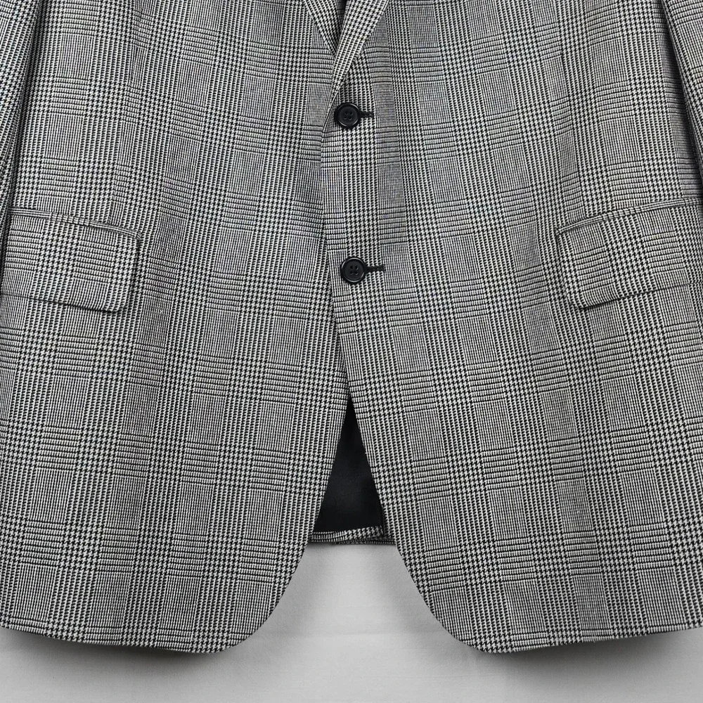 Jos A Bank Mens 48R Silk‎ Wool Blend Glen Plaid Blazer Sport Coat Black White